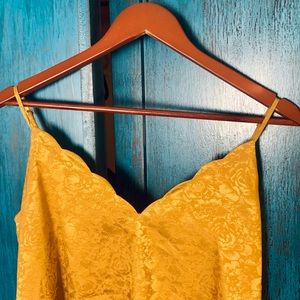 Gorgeous Satin Gold Tank Top Scalloped Neck
